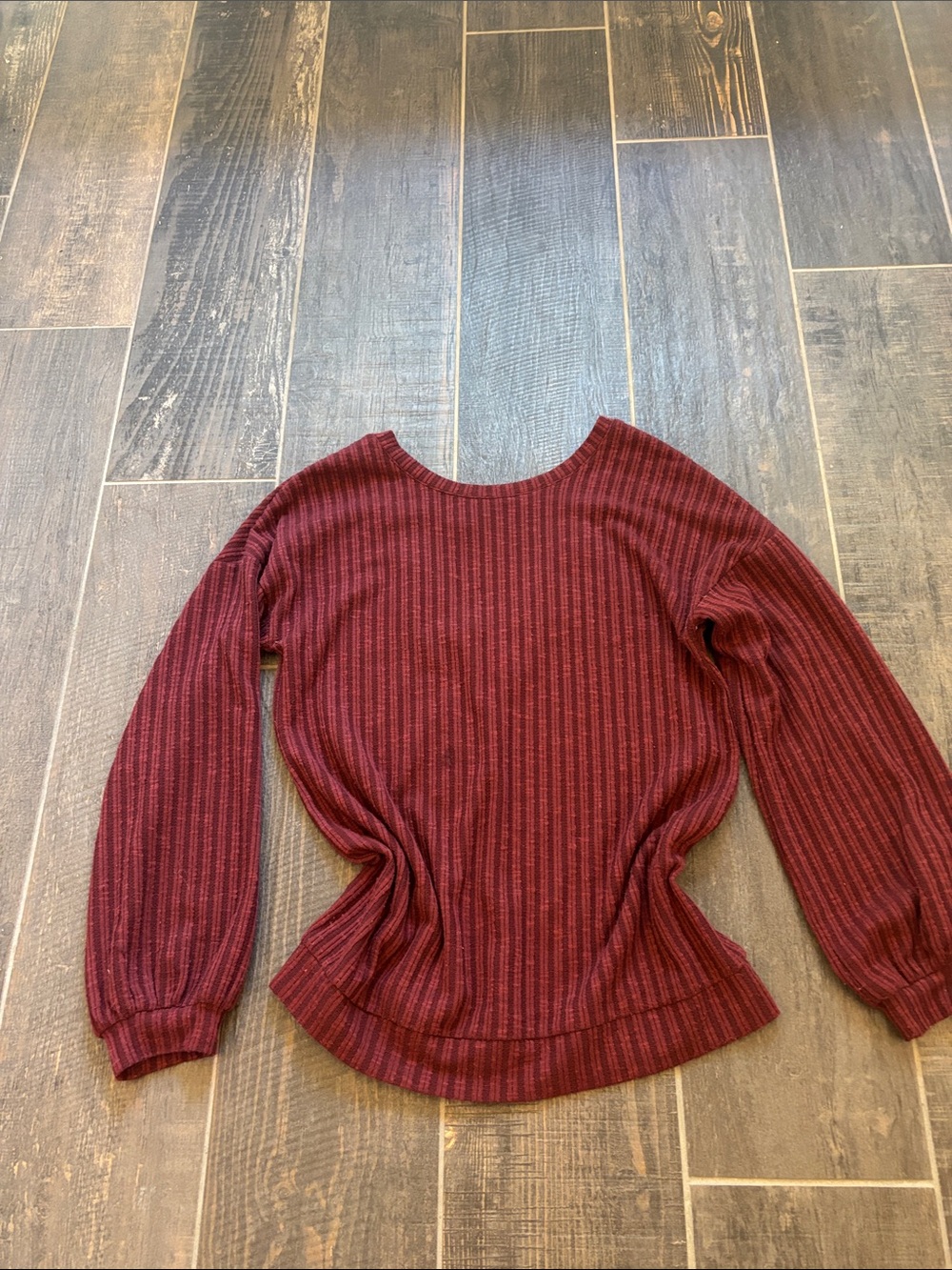 Love Riche Ribbed Scoop Neck Long Sleeve Top - Burgundy